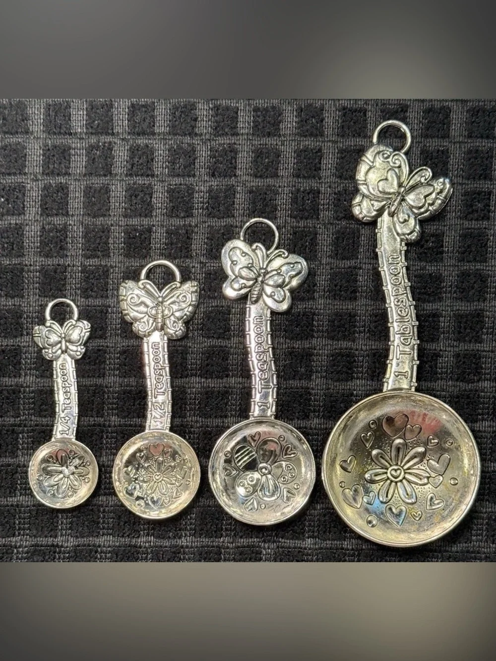 Ganz Embossed Measuring Spoons Butterflies Flowers Set of 4 Excellent Condition